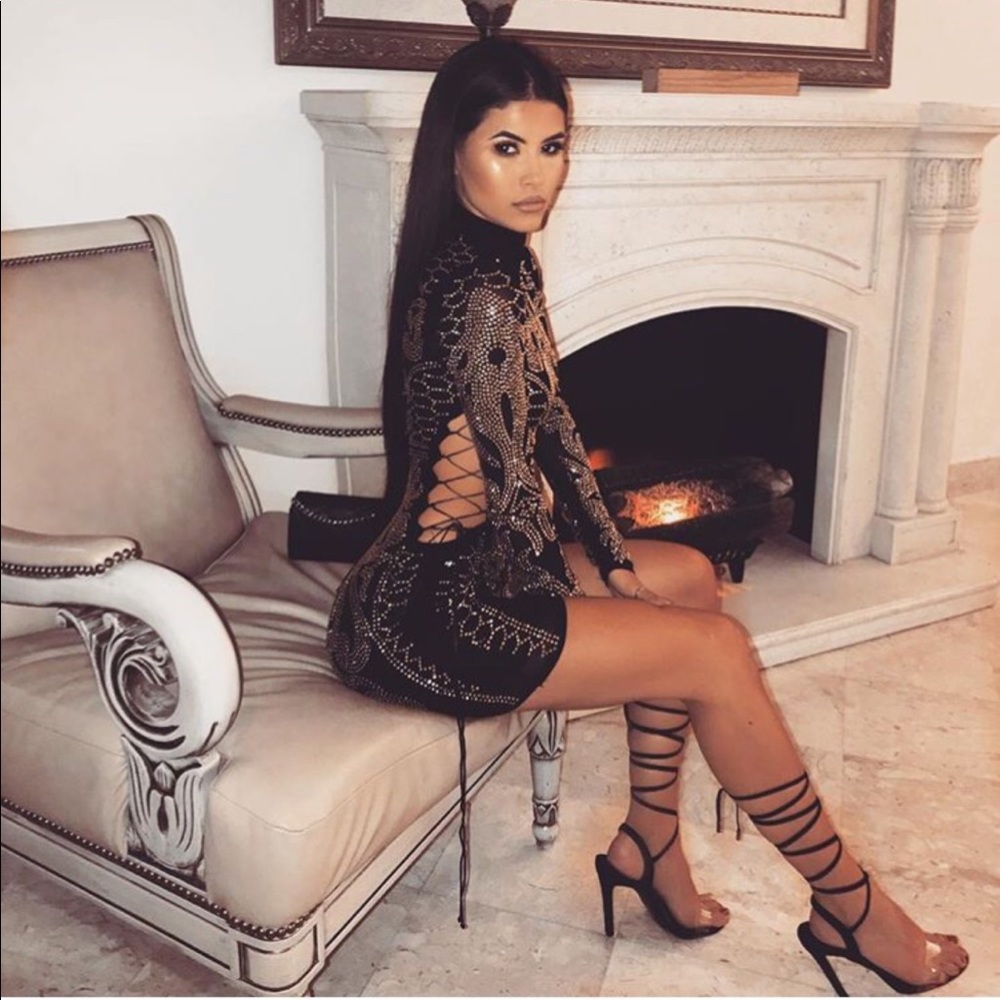 Fashion Nova Black & Gold Studded Dress